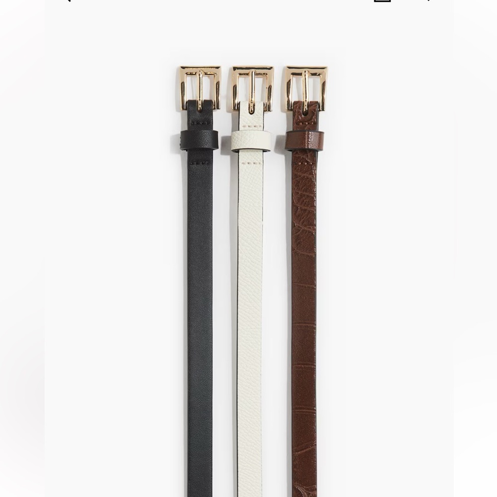 Set of Three Leather Belts - Black, White, and Brown